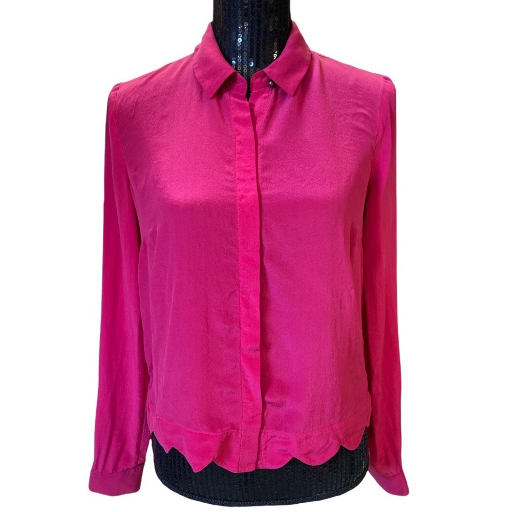 Anthropologie Champagne and Strawberry silk fuchsia blouse